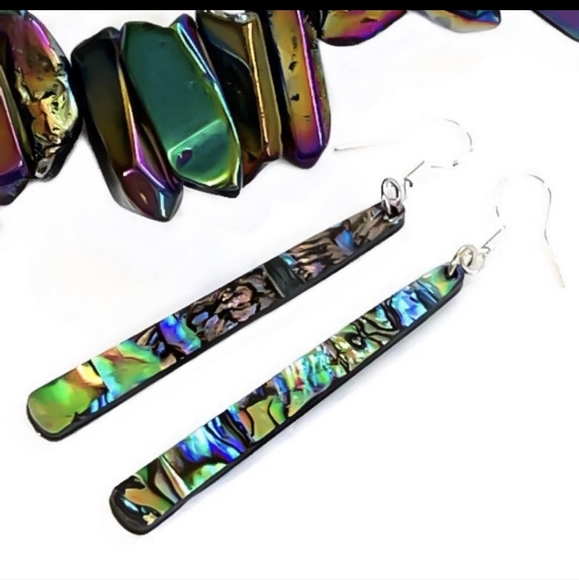 925 Sterling Silver Abalone Dangle Earrings - Picture 2 of 4